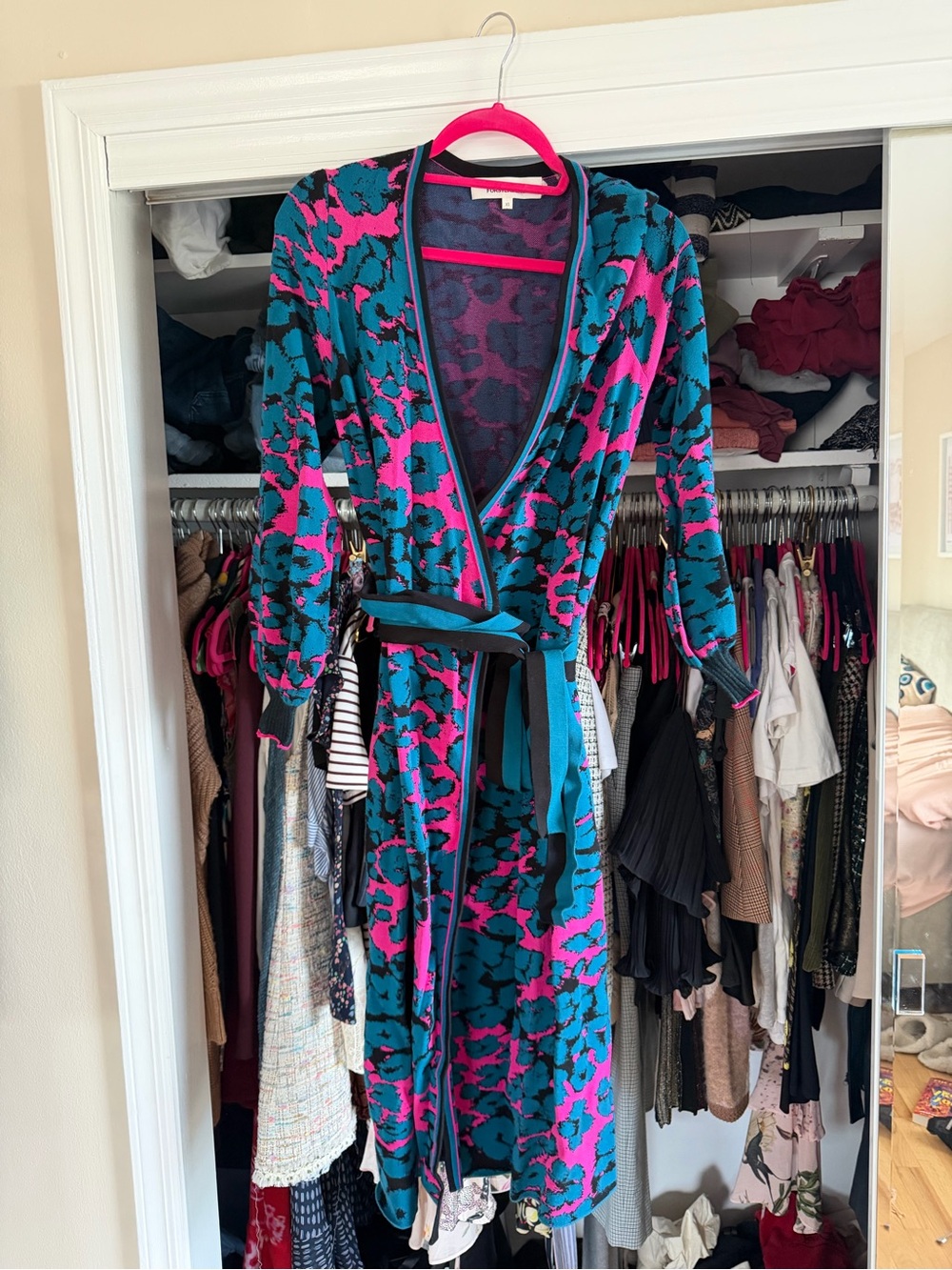 Diane Von Furstenberg Teal and Magenta Floral Wrap Dress